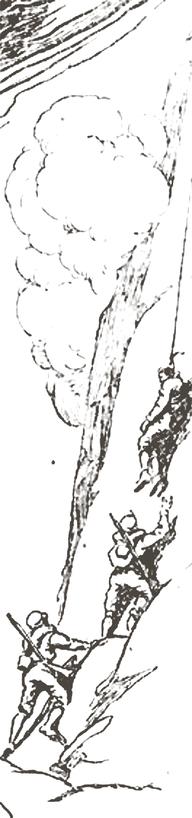 Drawing from the poster: climbers roped together on a steep mountain