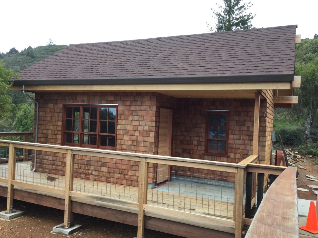The new shingled Emig Cabin with its accessible deck and ramp