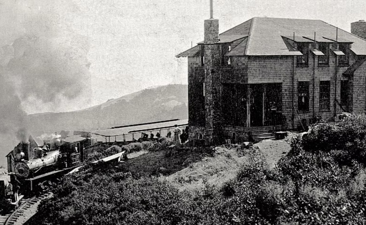 West Point Inn with steam train c.1904