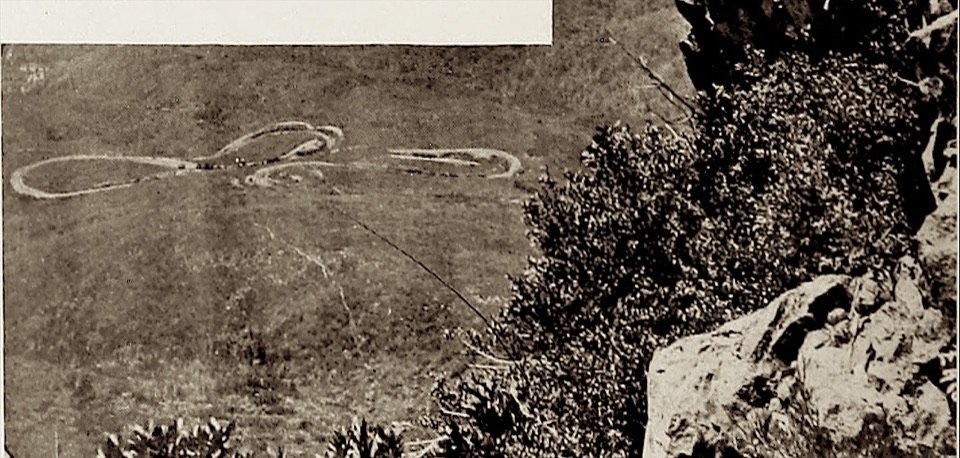 The looping track of the Bow Knot seen from high on the mountain